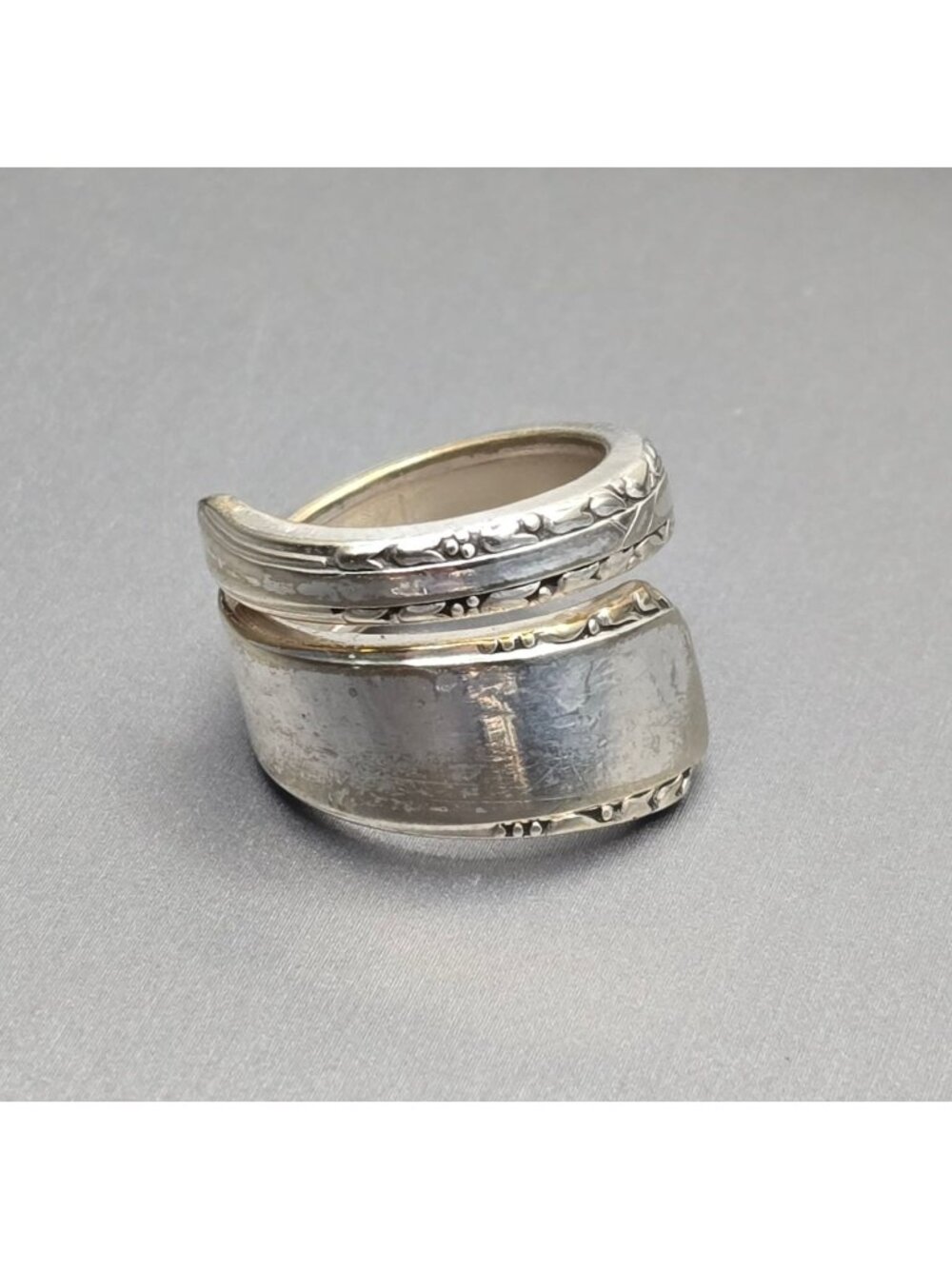 Vintage Oneida Silver Spoon Ring Size 6 Romford Floral Bypass Band 1939